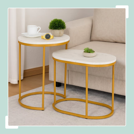 Marble Look Nesting Tables – Set of 2, Living Room