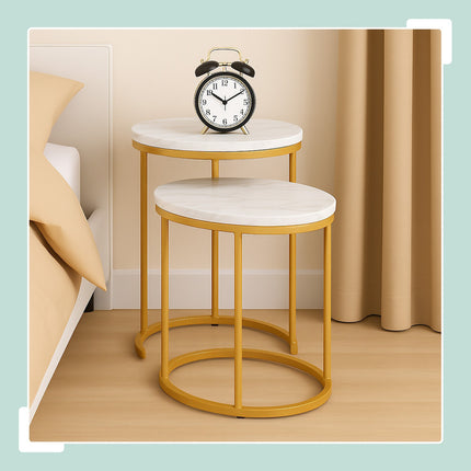 Marble Look Nesting Tables – Set of 2, Living Room