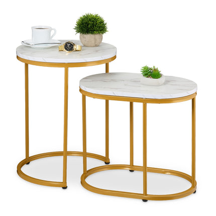 Marble Look Nesting Tables – Set of 2, Living Room