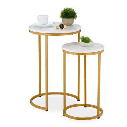 Marble Look Nesting Tables, Set of 2, Metal Legs