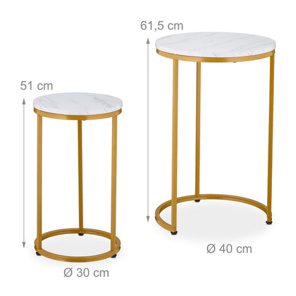 Marble Look Nesting Tables, Set of 2, Metal Legs