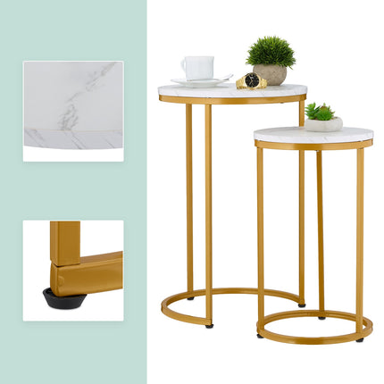 Marble Look Nesting Tables, Set of 2, Metal Legs