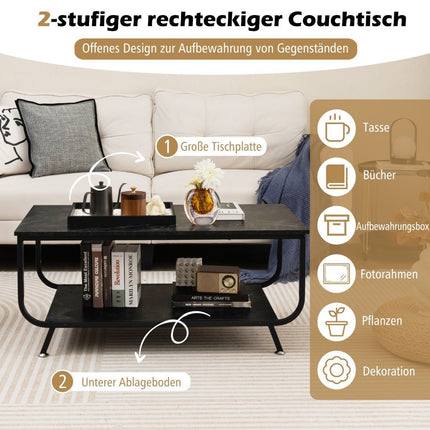 Marble coffee table Rectangular coffee table with 2 levels 105 x 55 x 46.5 cm Black