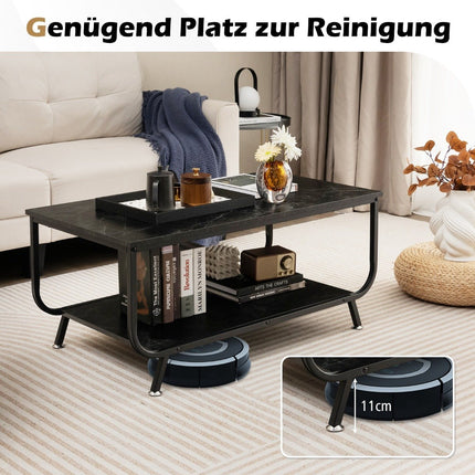 Marble coffee table Rectangular coffee table with 2 levels 105 x 55 x 46.5 cm Black
