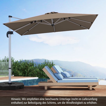 Parasol de marché avec manivelle et rotation à 360° pour jardins et piscines 300 x 300 cm marron