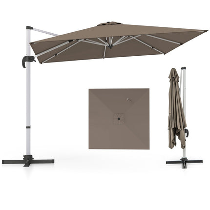 Parasol de marché avec manivelle et rotation à 360° pour jardins et piscines 300 x 300 cm marron