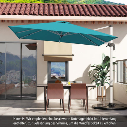 Market umbrella with cross base & 360° rotation for garden and pool areas 300 x 300 cm blue