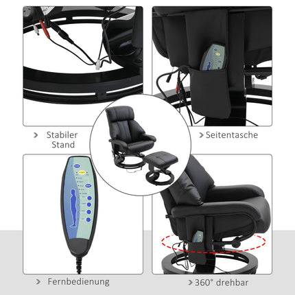 Electric massage chair with footstool - Black