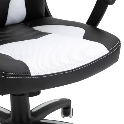 Massagestoel Gamingstoel Bureaustoel Met Warmtefunctie, 6 Trilpunten, Massagefunctie, Pu, Zwart + Wit, 68X69X108-117Cm