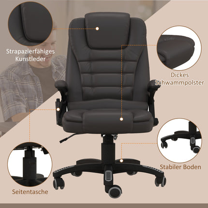 Vibrationsmassage-Bürostuhl mit Heizfunktion, Kunstleder, Braun