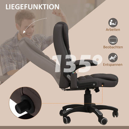 Vibrationsmassage-Bürostuhl mit Heizfunktion, Kunstleder, Braun