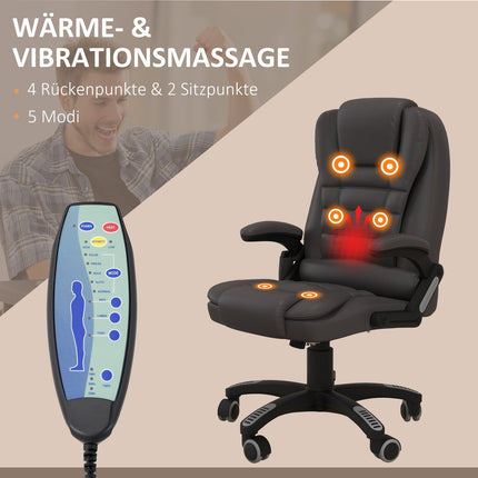 Vibrationsmassage-Bürostuhl mit Heizfunktion, Kunstleder, Braun