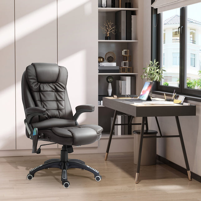 Vibrationsmassage-Bürostuhl mit Heizfunktion, Kunstleder, Braun