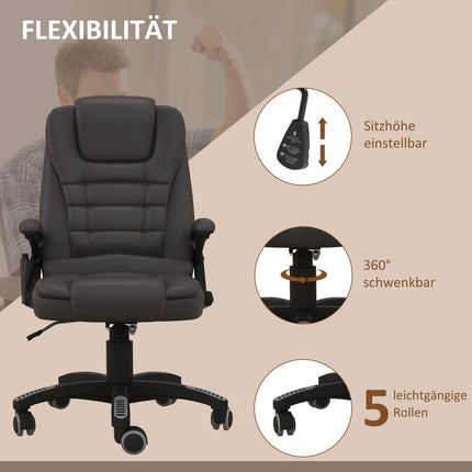 Vibrationsmassage-Bürostuhl mit Heizfunktion, Kunstleder, Braun