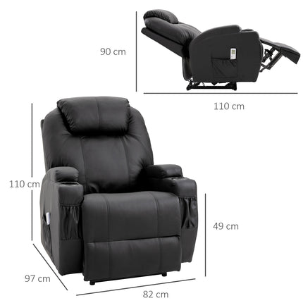 Černé masážní křeslo z umělé kůže - polohovací relaxační
