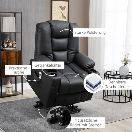 Liege-Massagesessel, USB- & Fernbedienung, 150 kg Tragkraft, Schwarz