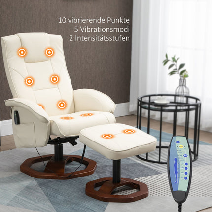 Massagesessel mit 360° Drehung, Kunstleder, creme/braun