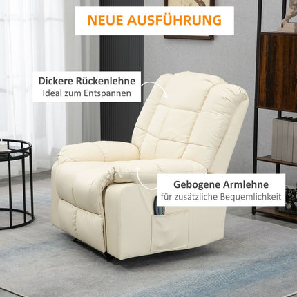 Elektrischer Massagesessel - Kunstleder, Cremeweiß, 94x99x99 cm