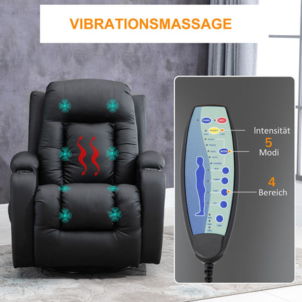 Massagesessel mit Liegefunktion, Heizung, Fernbedienung und Getränkehalter – Schwarz