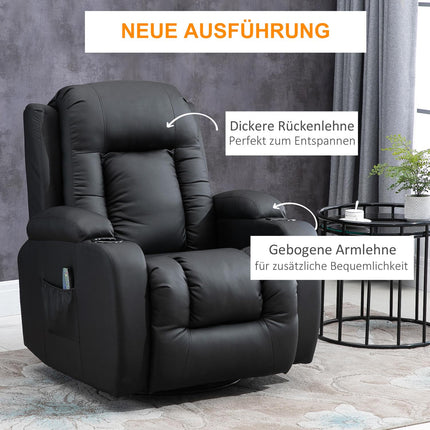 Massagesessel mit Liegefunktion, Heizung, Fernbedienung und Getränkehalter – Schwarz