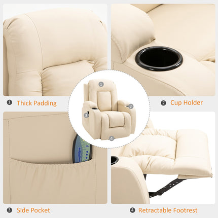 Fauteuil de massage, fauteuil TV, fauteuil de relaxation chauffant, fauteuil TV inclinable avec télécommande, porte-gobelet, 85 x 94 x 104 cm