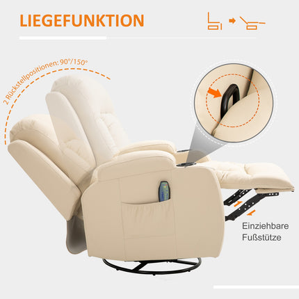 Fauteuil de massage, fauteuil TV, fauteuil de relaxation chauffant, fauteuil TV inclinable avec télécommande, porte-gobelet, 85 x 94 x 104 cm