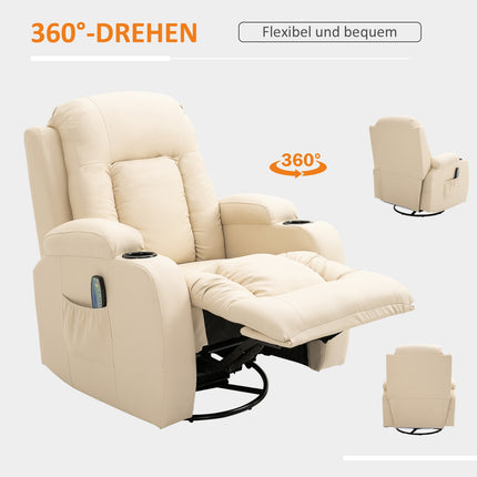 Fauteuil de massage, fauteuil TV, fauteuil de relaxation chauffant, fauteuil TV inclinable avec télécommande, porte-gobelet, 85 x 94 x 104 cm