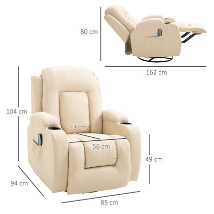 Fauteuil de massage, fauteuil TV, fauteuil de relaxation chauffant, fauteuil TV inclinable avec télécommande, porte-gobelet, 85 x 94 x 104 cm