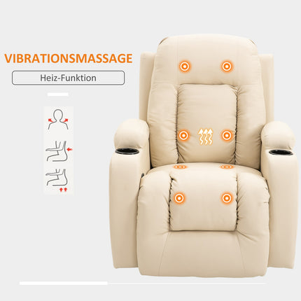 Fauteuil de massage, fauteuil TV, fauteuil de relaxation chauffant, fauteuil TV inclinable avec télécommande, porte-gobelet, 85 x 94 x 104 cm