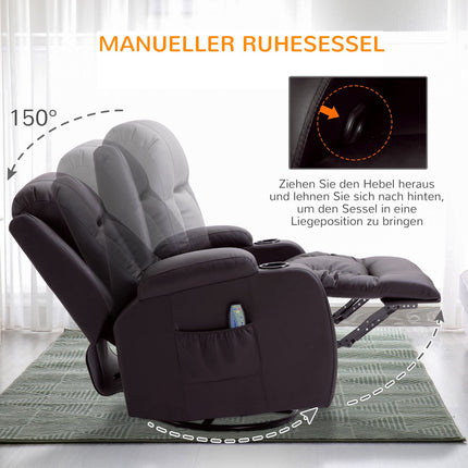 Massagesessel mit Wärme- & Liegefunktion, Becherhalter, Braun