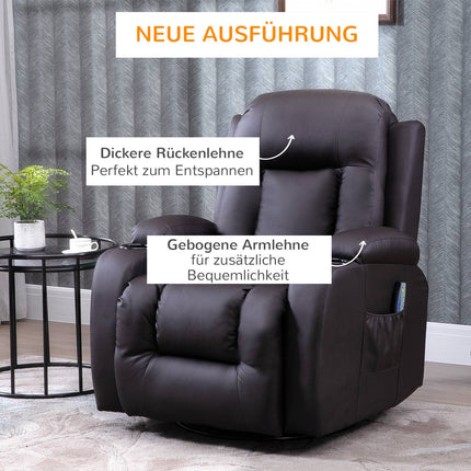 Massagesessel mit Wärme- & Liegefunktion, Becherhalter, Braun