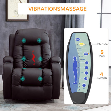Massagesessel mit Wärme- & Liegefunktion, Becherhalter, Braun