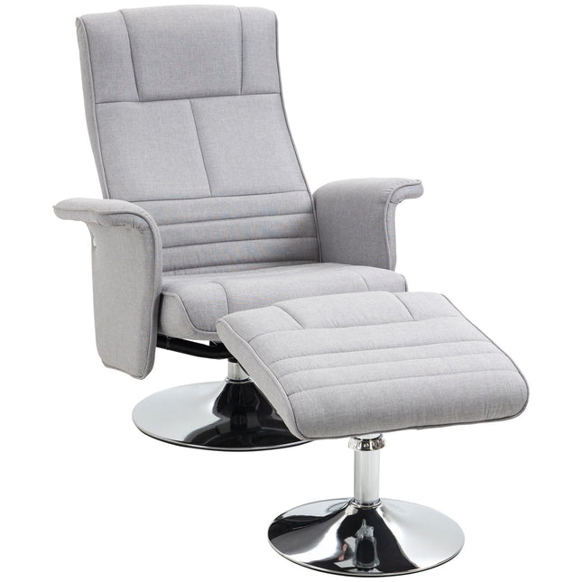 Massagesessel mit Fußhocker, hellgraues Leinen