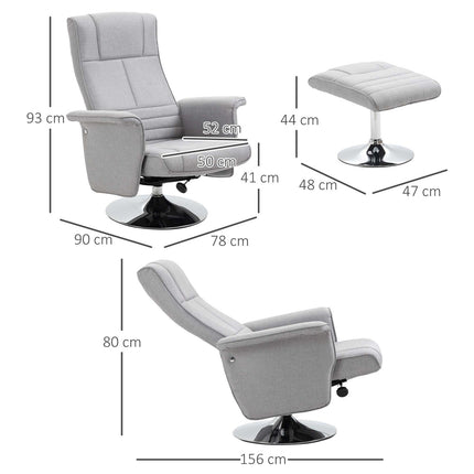 Reclining massage chair with footstool, light gray linen