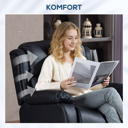 masážní křeslo s vyhříváním, polohováním, koženka, černé