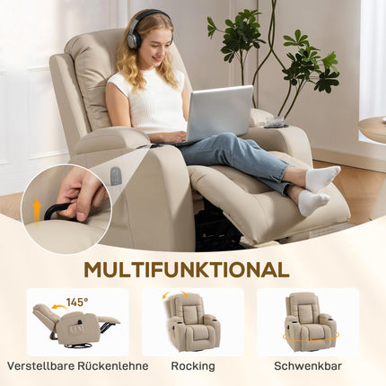 Massagesessel mit Liegefunktion, Schaukelfunktion, Heizfunktion, 3 Modi, Cremeweiß