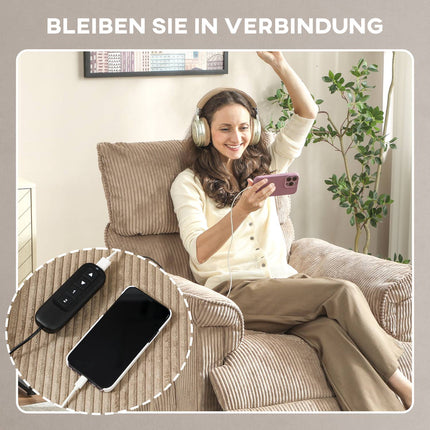 Massagesessel mit Vibration, Wärme, leisem Motor, brauner Stoff