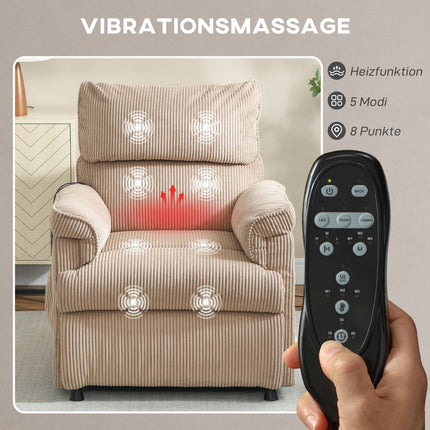 Massagesessel mit Vibration, Wärme, leisem Motor, brauner Stoff