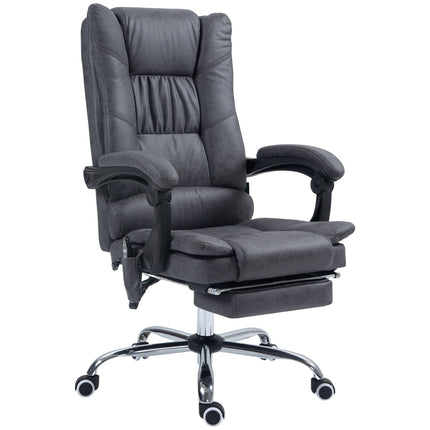 Fauteuil de bureau massant, chauffant, inclinable, hauteur réglable de 111 à 119 cm, repose-pieds, microfibre, gris foncé