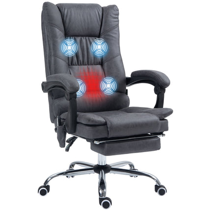 Fauteuil de bureau massant, chauffant, inclinable, hauteur réglable de 111 à 119 cm, repose-pieds, microfibre, gris foncé
