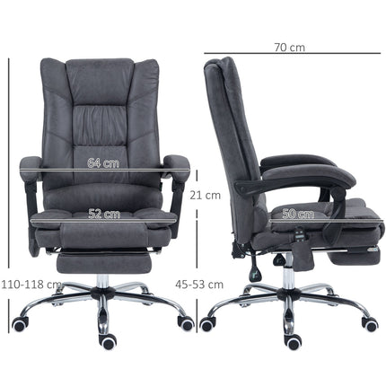 Fauteuil de bureau massant, chauffant, inclinable, hauteur réglable de 111 à 119 cm, repose-pieds, microfibre, gris foncé