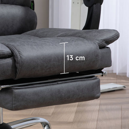 Fauteuil de bureau massant, chauffant, inclinable, hauteur réglable de 111 à 119 cm, repose-pieds, microfibre, gris foncé