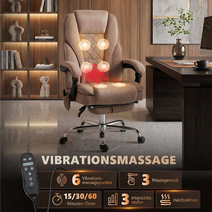 Massage Office Chair With Footrest, Brown, Lumbar Heat