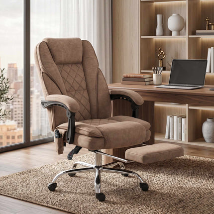 Massage Office Chair With Footrest, Brown, Lumbar Heat