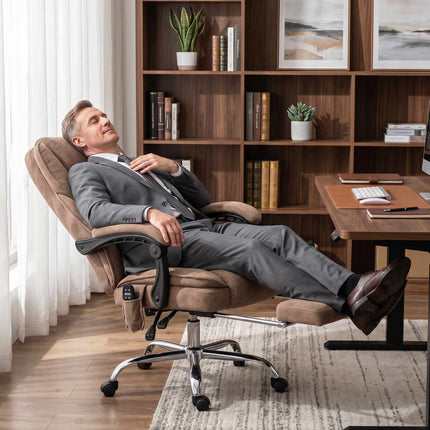 Massage Office Chair With Footrest, Brown, Lumbar Heat