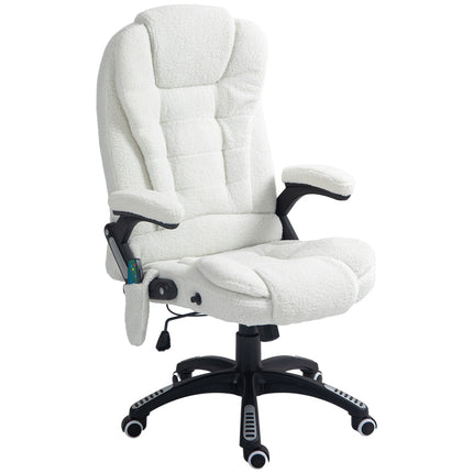 Massage Office Chair, Reclining, Heated, Teddy Velvet, White