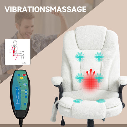 Massage Office Chair, Reclining, Heated, Teddy Velvet, White