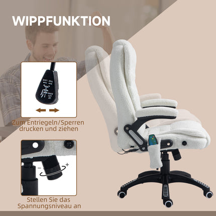 Massage Office Chair, Reclining, Heated, Teddy Velvet, White