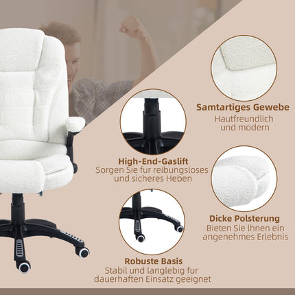 Massage Office Chair, Reclining, Heated, Teddy Velvet, White