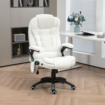 Massage Office Chair, Reclining, Heated, Teddy Velvet, White